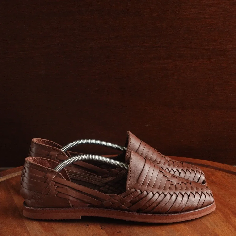 Woven Leather Espadrille Flats in Brown